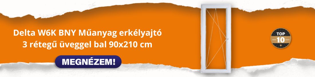 Delta W6K BNY Műanyag erkélyajtó 3 rétegű üveggel bal 90x210 cm